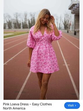 Pink Loeva V-Neck Puff-Sleeve Mini Dress